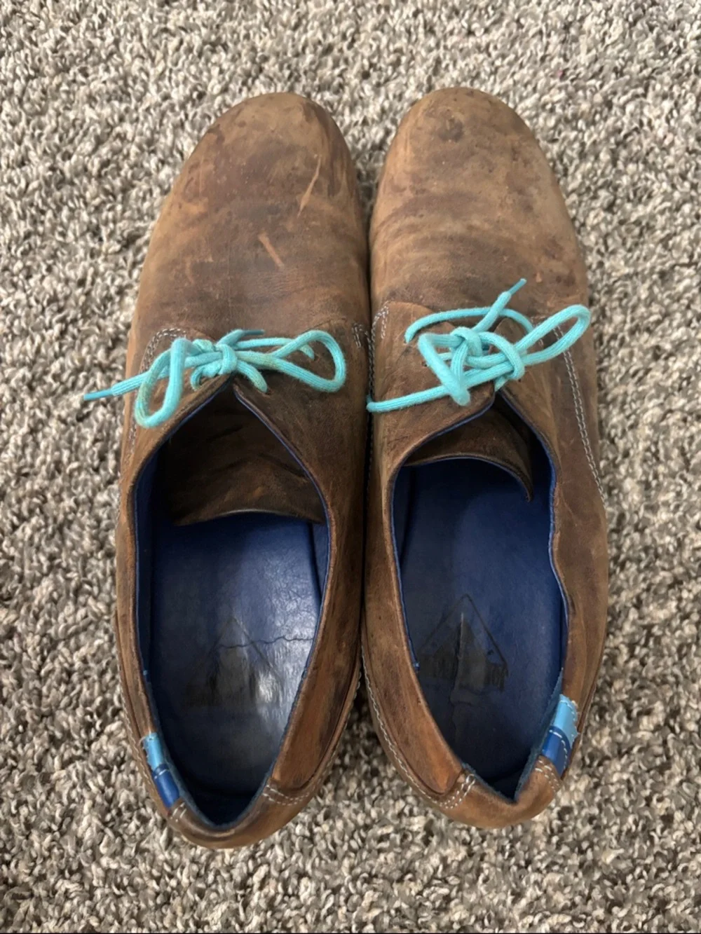 John Fluevog CBC Radio derby oxford shoes in brown leather with turquoise laces - Picture 8 of 8